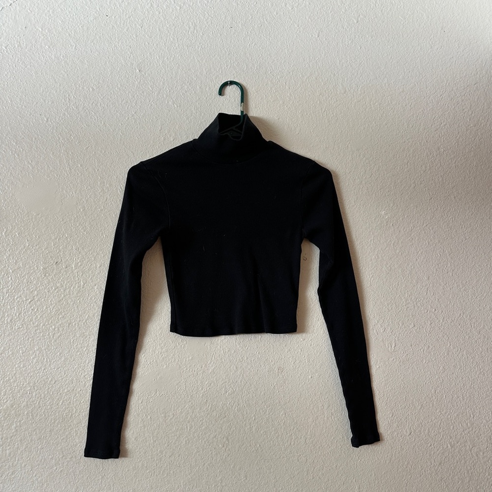 Reformation Black Cropped Turtleneck Top